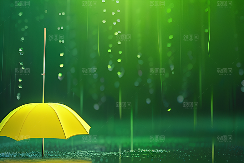 雨中景色中的绿色背景