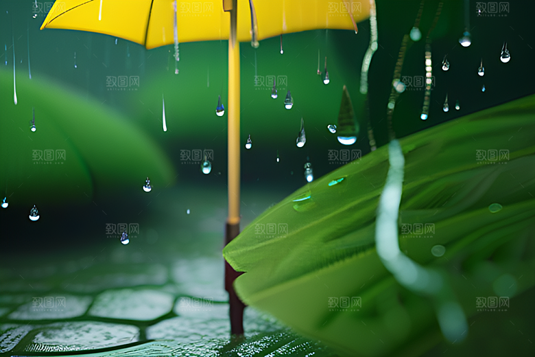 雨中景色中的绿色背景