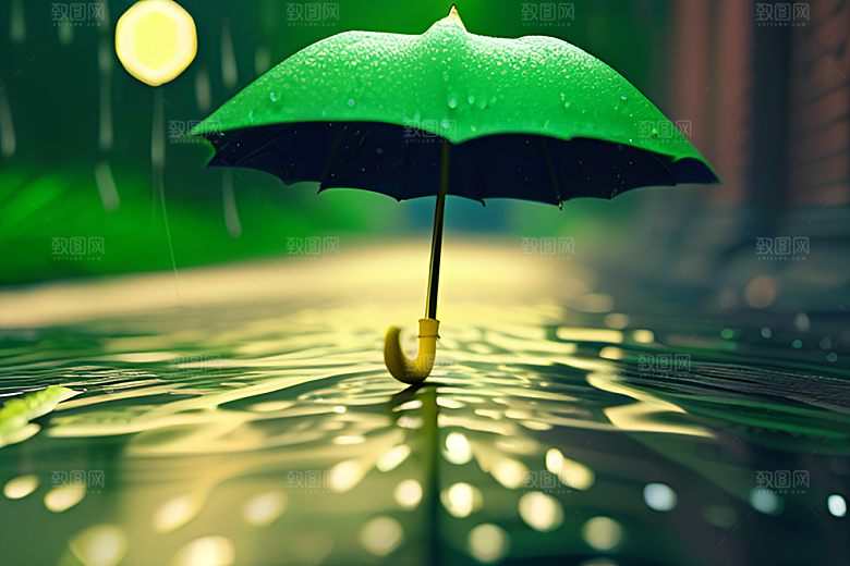 雨中景色中的绿色背景