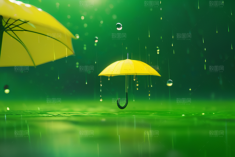 雨中景色中的绿色背景