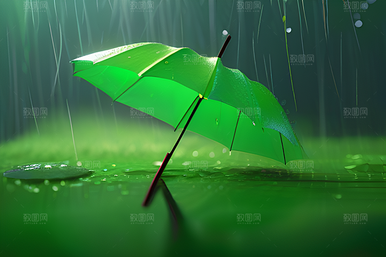 雨中景色中的绿色背景