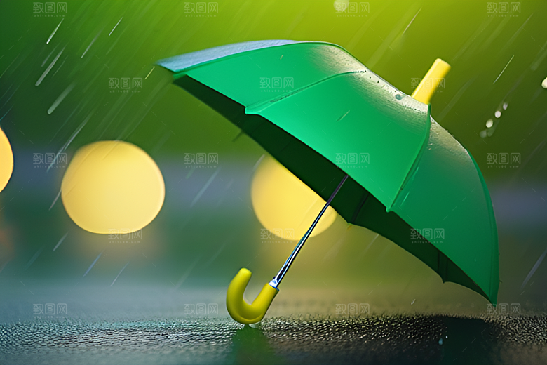 雨中景色中的绿色背景