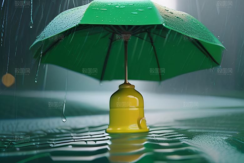 绿叶背景下的雨中情调