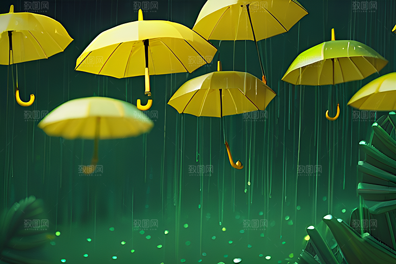 绿叶背景下的雨中情调