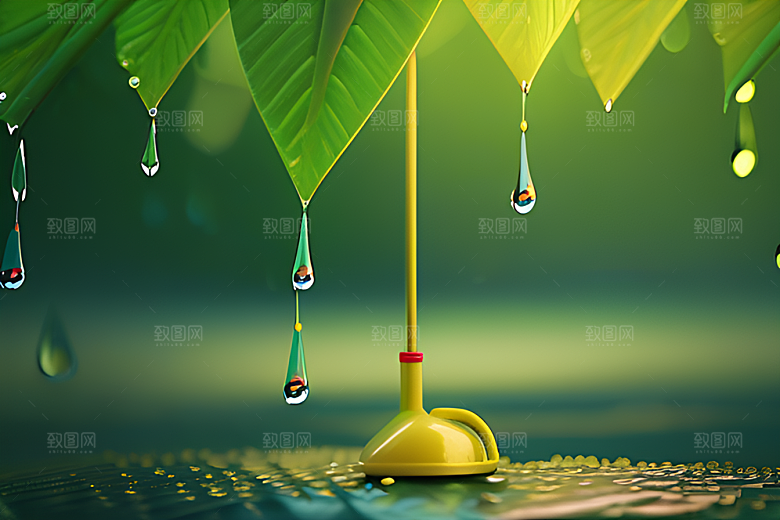 绿叶背景下的雨中情调