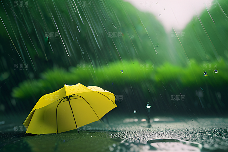 绿叶背景下的雨中情调
