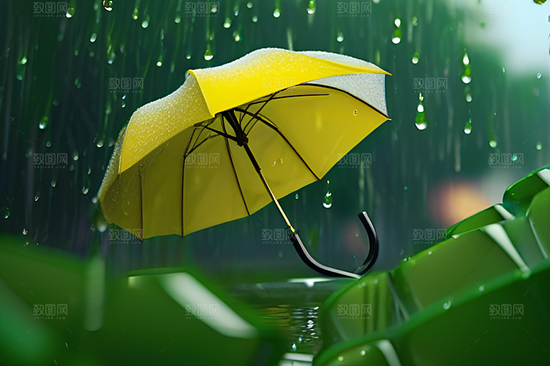 绿叶背景下的雨中情调