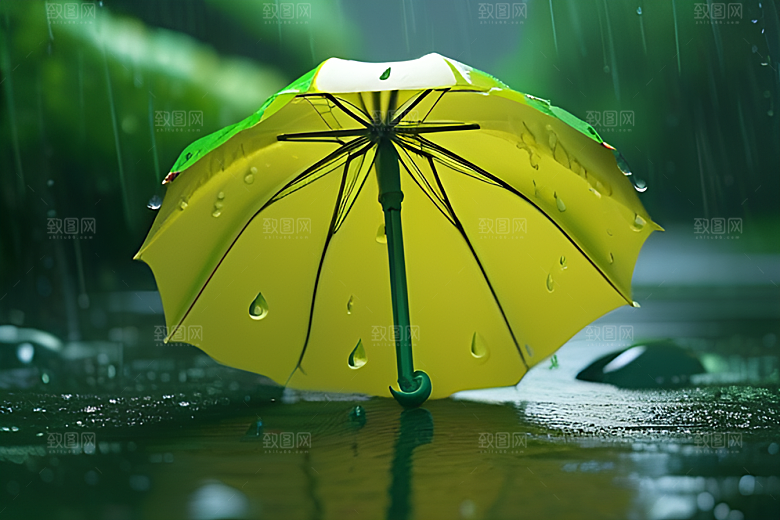 绿叶背景下的雨中情调