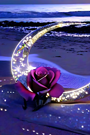 荧光之美奇幻荧光玫瑰在沙滩上绽放
