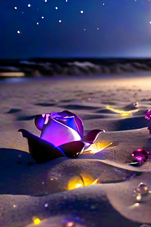 荧光之美奇幻荧光玫瑰在沙滩上绽放