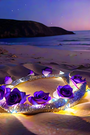 幻幽夜景星光洒满的浪漫沙滩