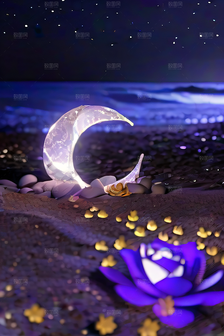 荧光奇观夜晚中闪耀的发光生物世界
