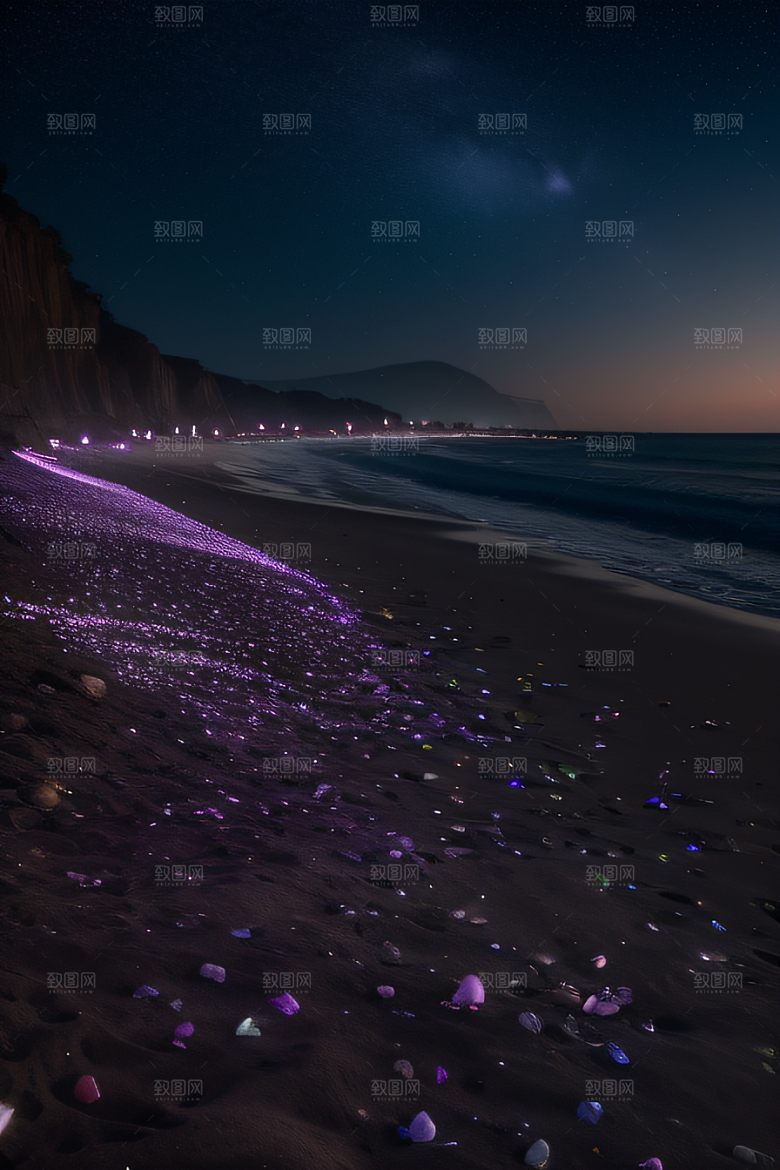 紫色花海紫色玫瑰与鹅卵石的幻境