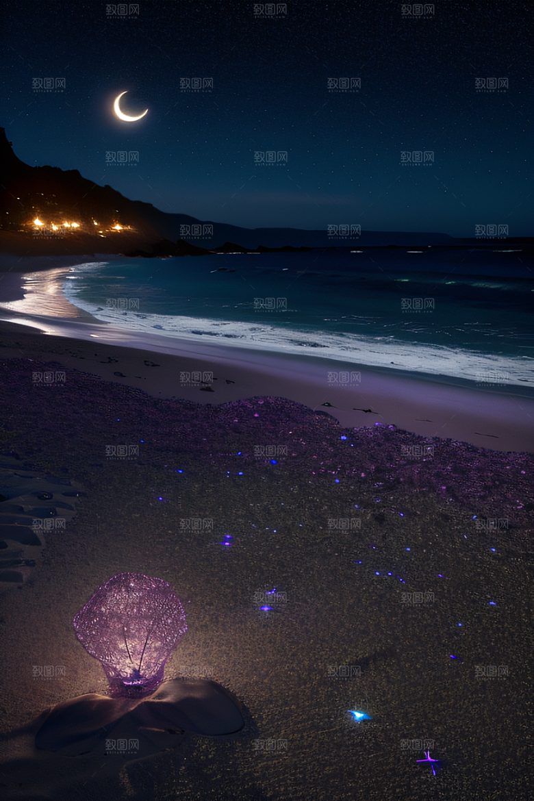 夜空璀璨星光洒满的银色新月