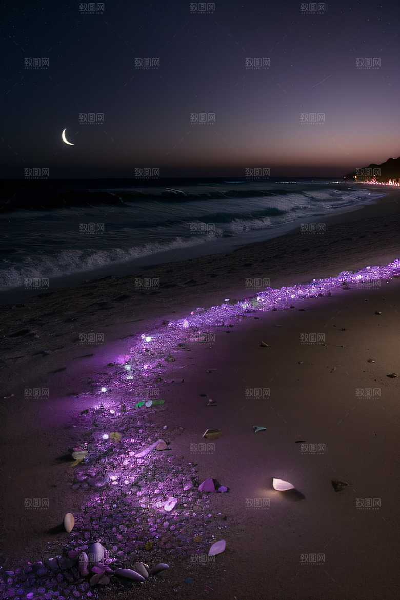 夜空璀璨星光洒满的银色新月