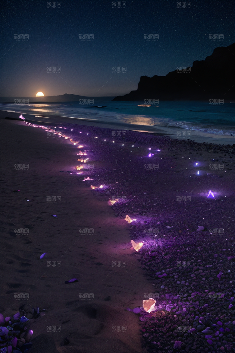 夜空璀璨星光洒满的银色新月