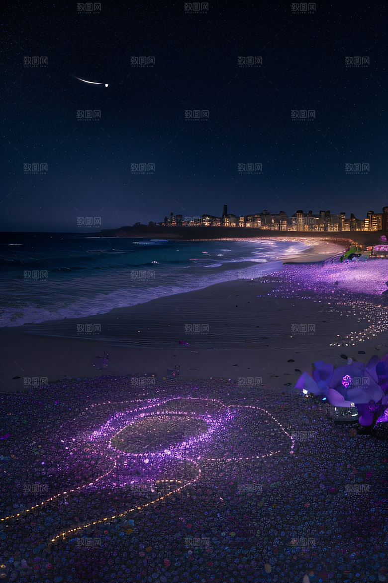 夜空璀璨星光洒满的银色新月