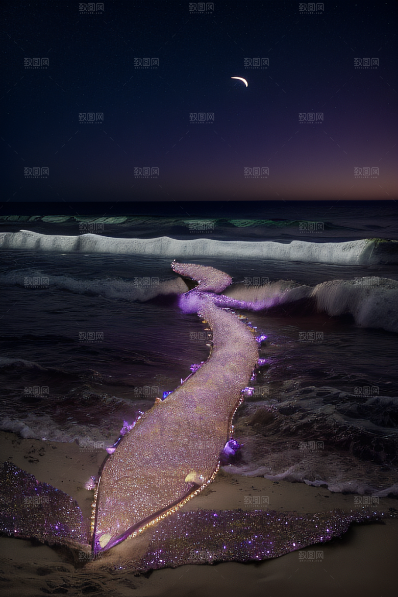 夜空璀璨星光洒满的银色新月