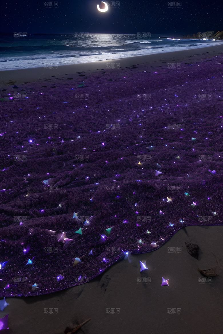 夜空璀璨星光洒满的银色新月
