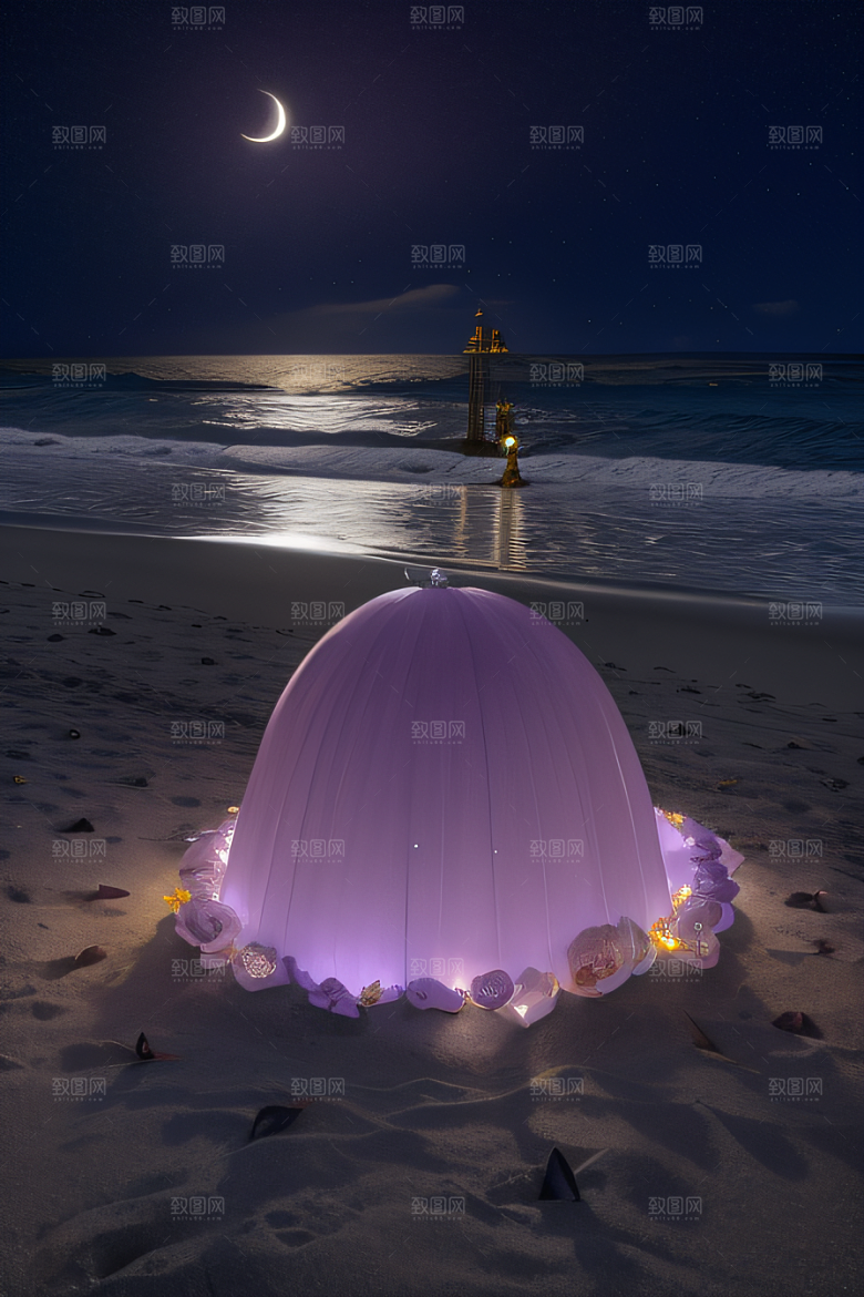 夜空璀璨星光洒满的银色新月