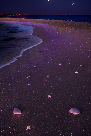 幻幽夜景星光洒满的浪漫沙滩