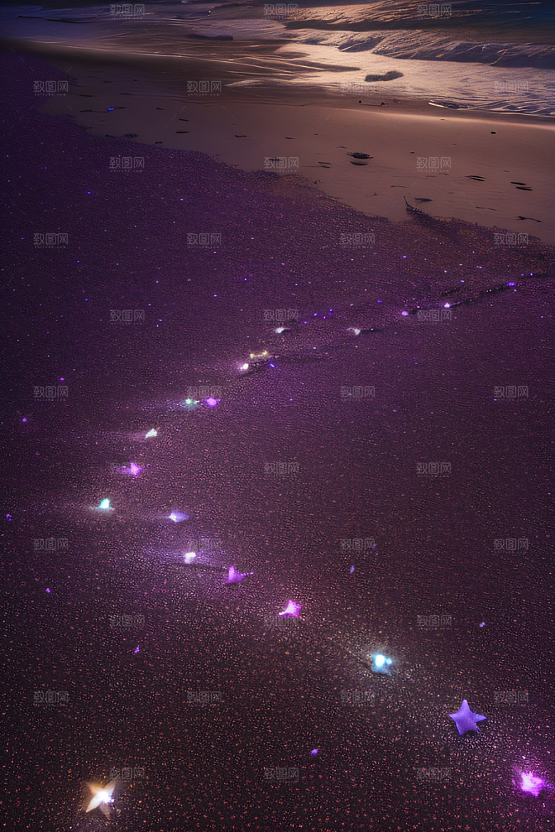 幻幽夜景星光洒满的浪漫沙滩