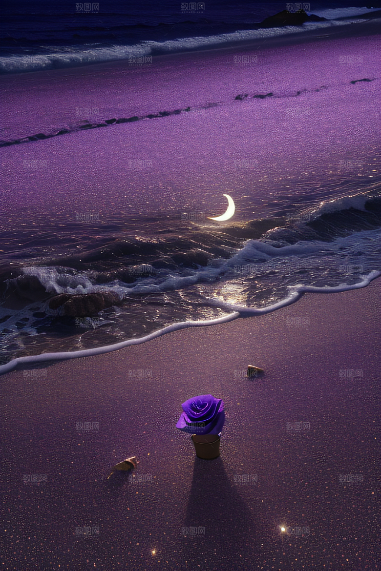 幻幽夜景星光洒满的浪漫沙滩