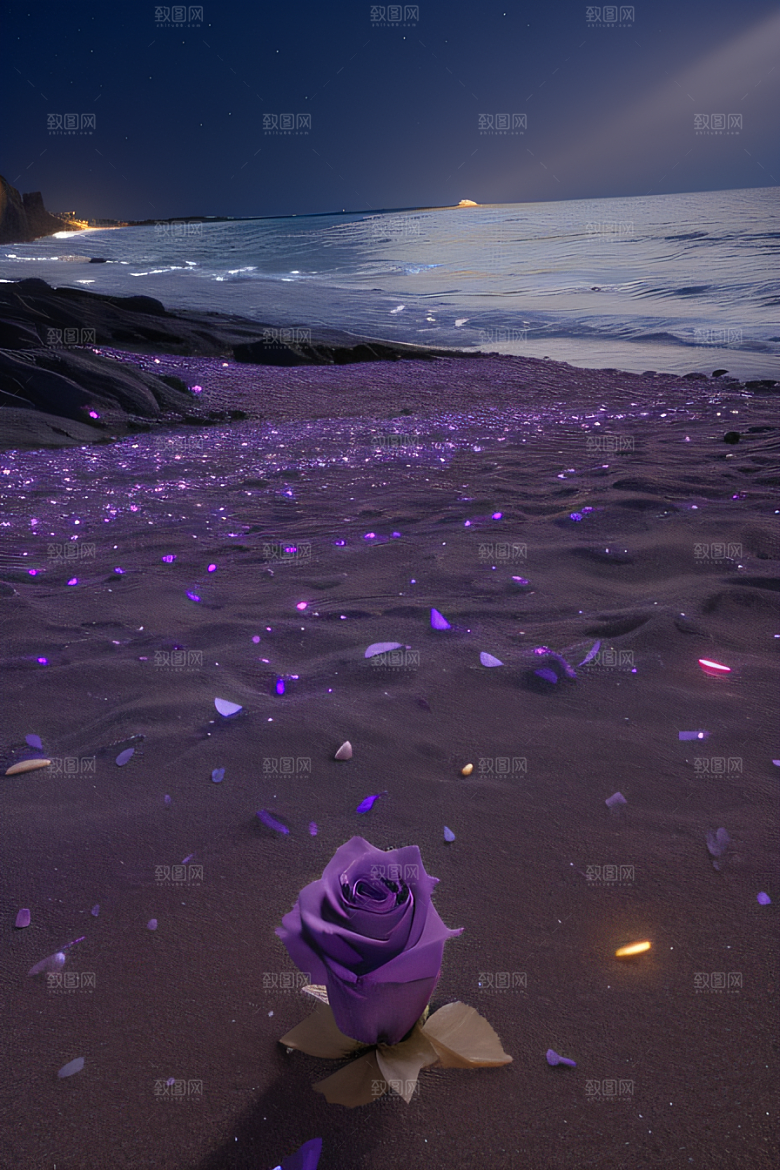幻幽夜景星光洒满的浪漫沙滩