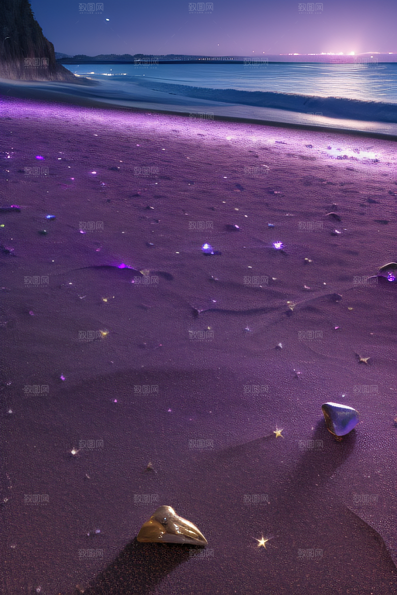 幻幽夜景星光洒满的浪漫沙滩