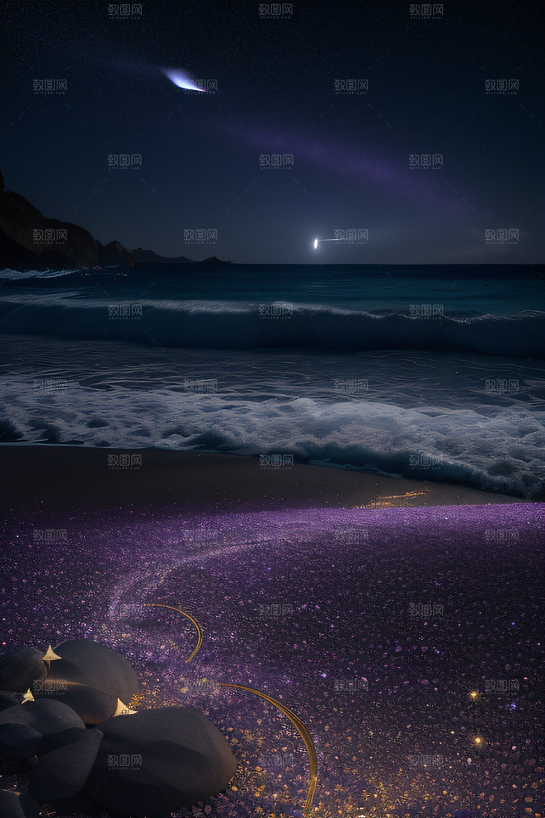 荧光奇观夜晚中闪耀的发光生物世界