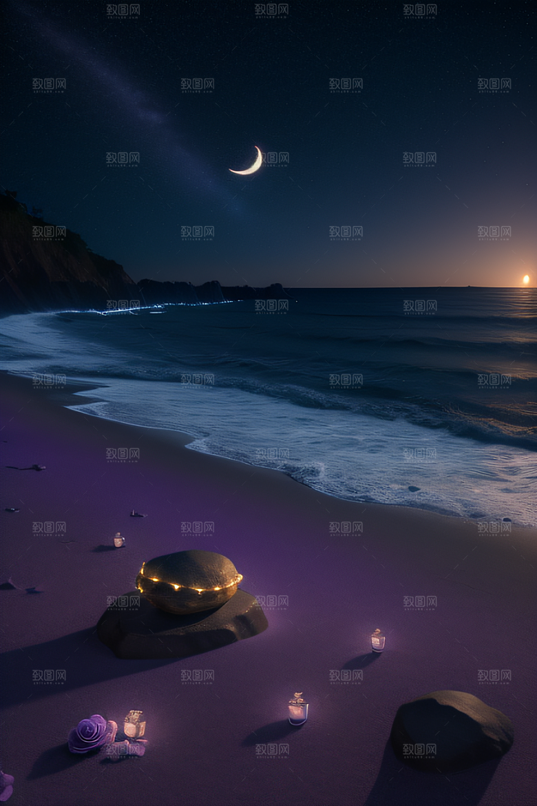 荧光奇观夜晚中闪耀的发光生物世界