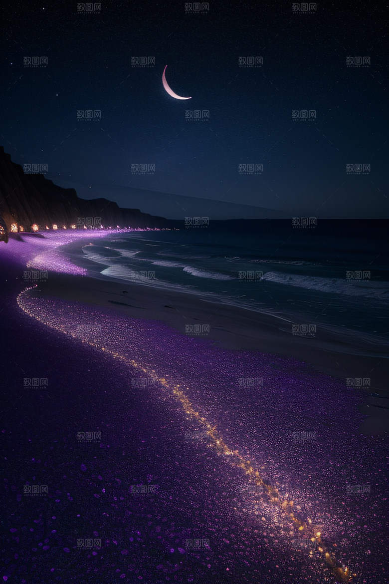 荧光奇观夜晚中闪耀的发光生物世界