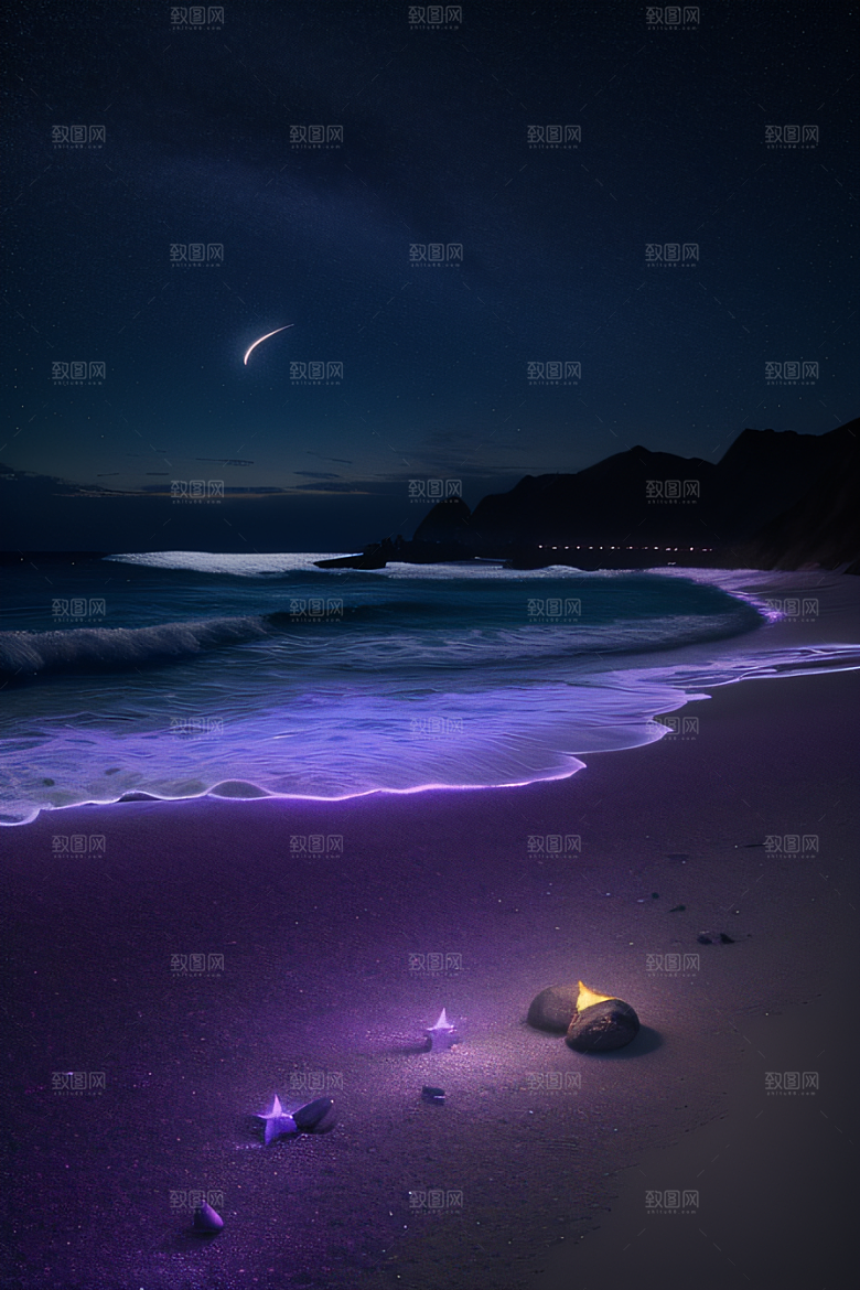 荧光奇观夜晚中闪耀的发光生物世界