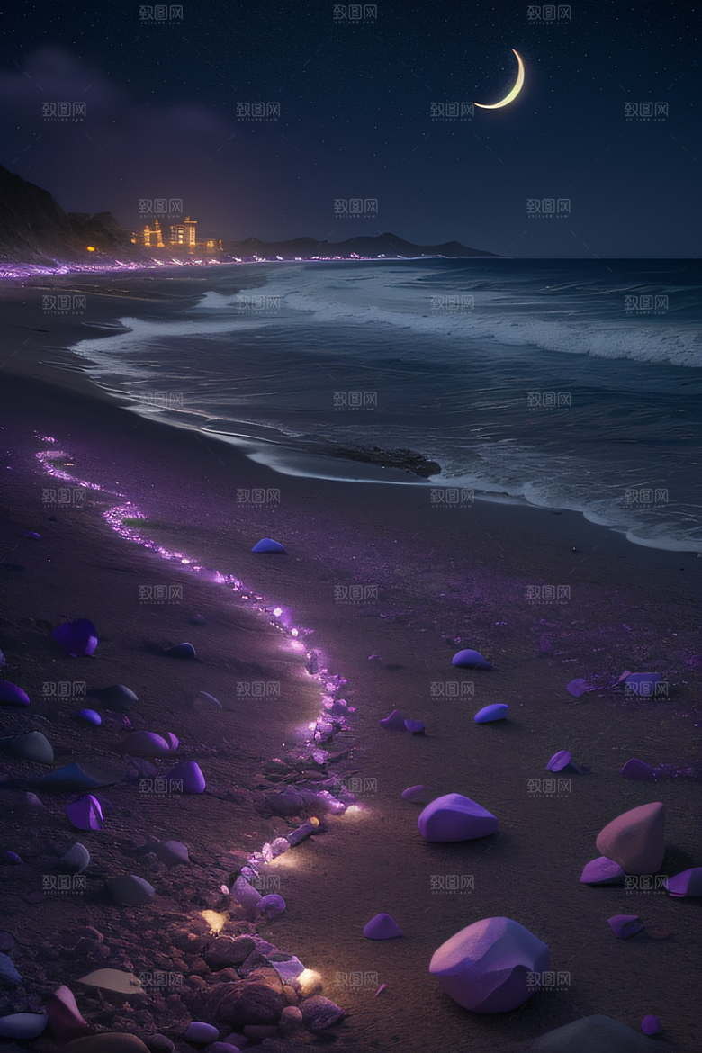 荧光奇观夜晚中闪耀的发光生物世界