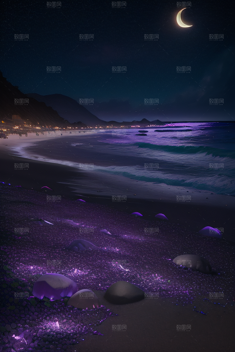 梦幻仙境荧光水晶玫瑰在沙滩上绽放