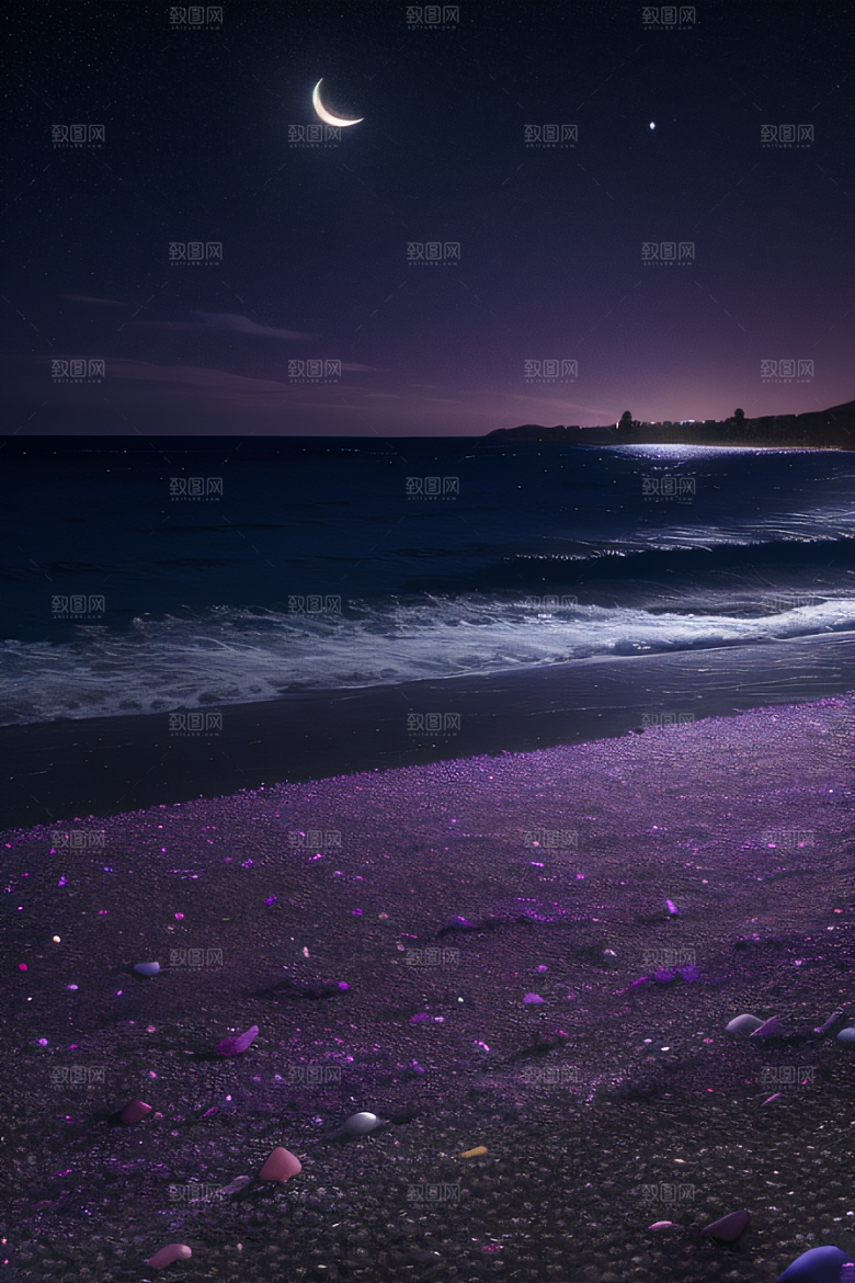 浪漫沙滩星光点缀的沙滩与荧光玫瑰