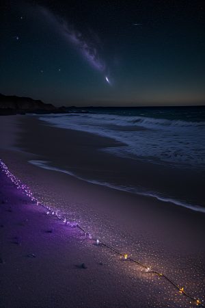 浪漫沙滩星光点缀的沙滩与荧光玫瑰