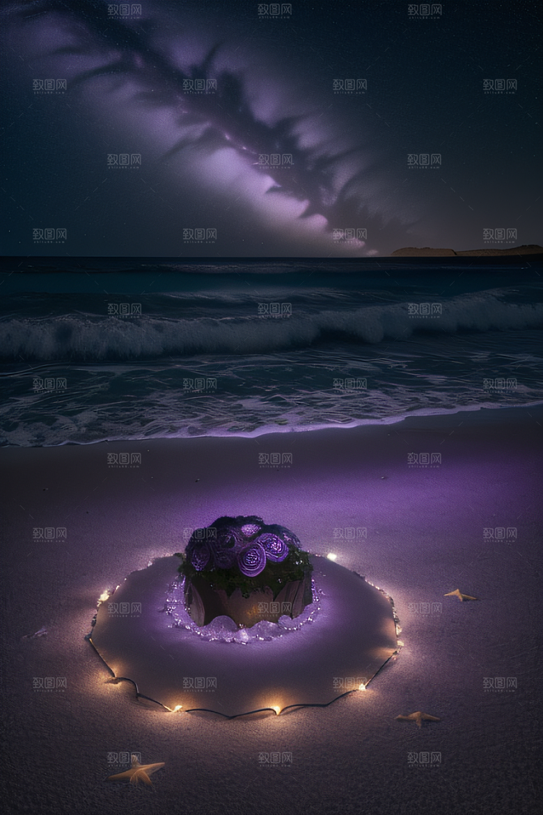 紫色花海紫色玫瑰与鹅卵石的幻境