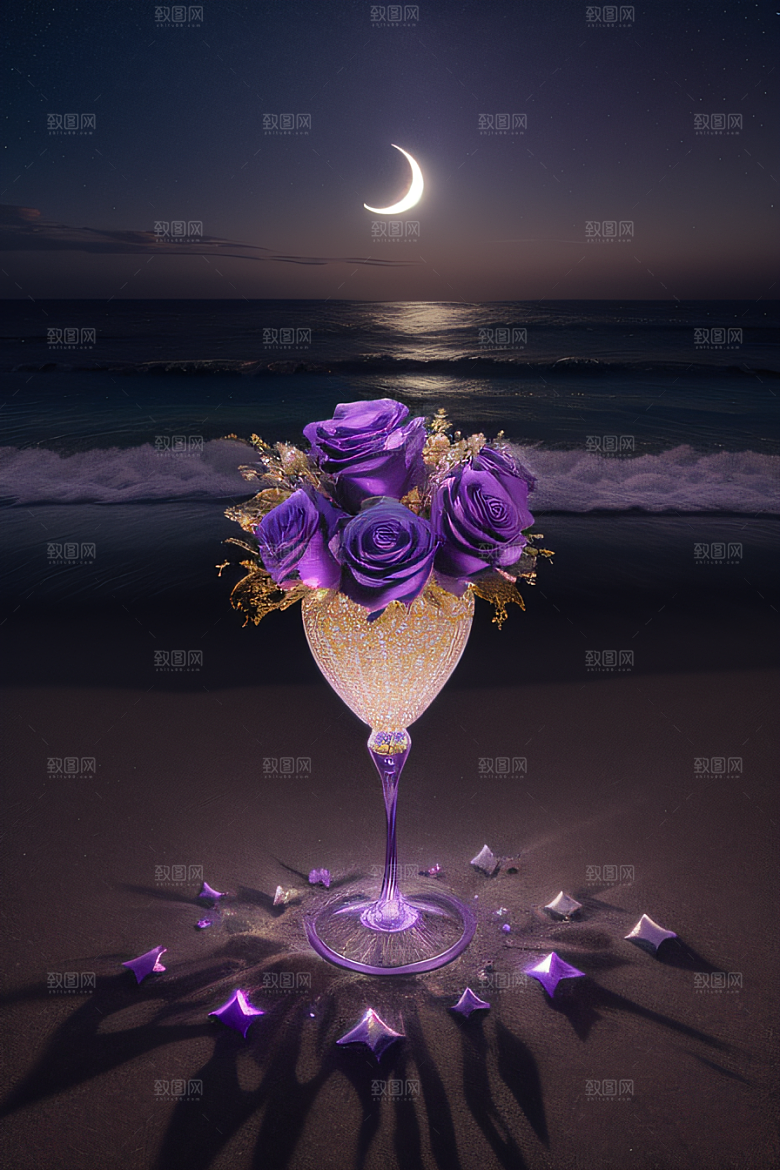 紫色花海紫色玫瑰与鹅卵石的幻境