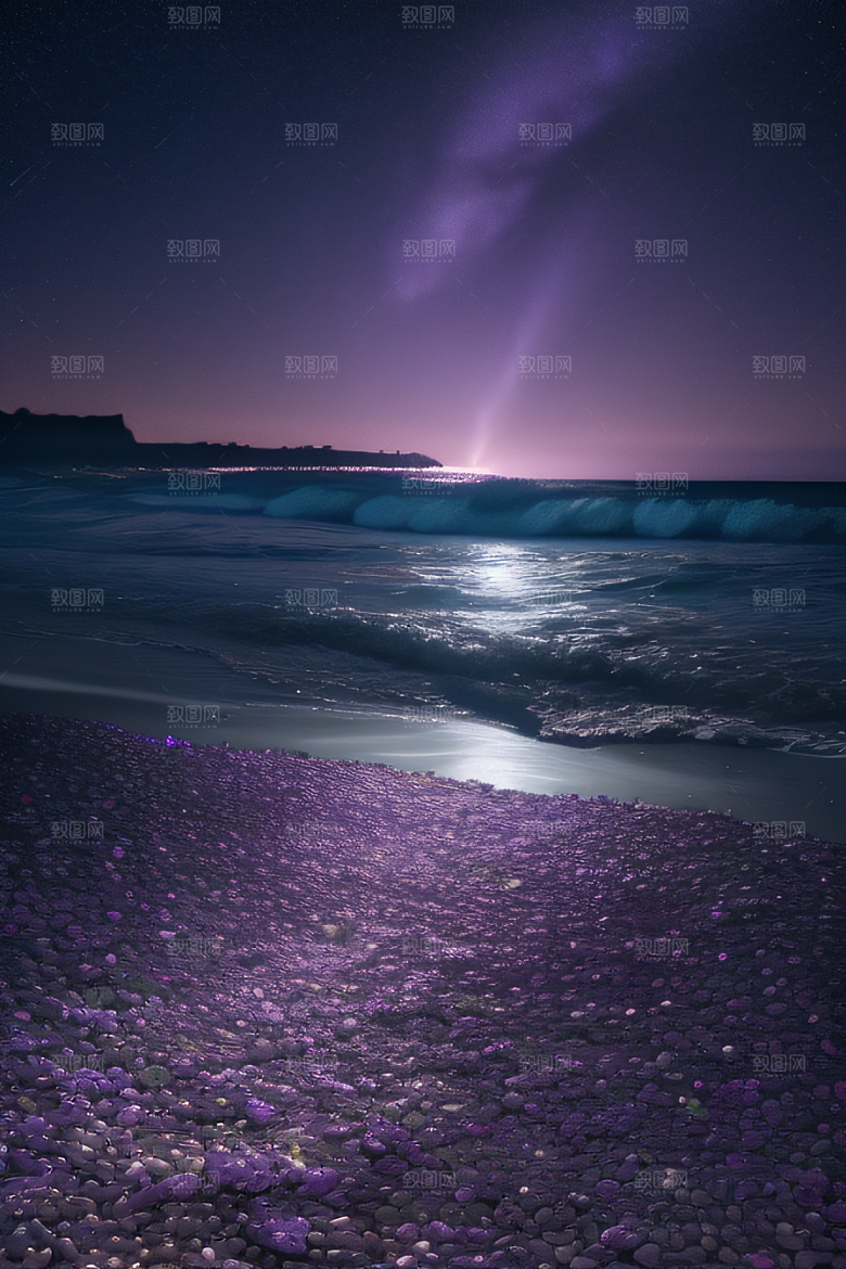 紫色花海紫色玫瑰与鹅卵石的幻境