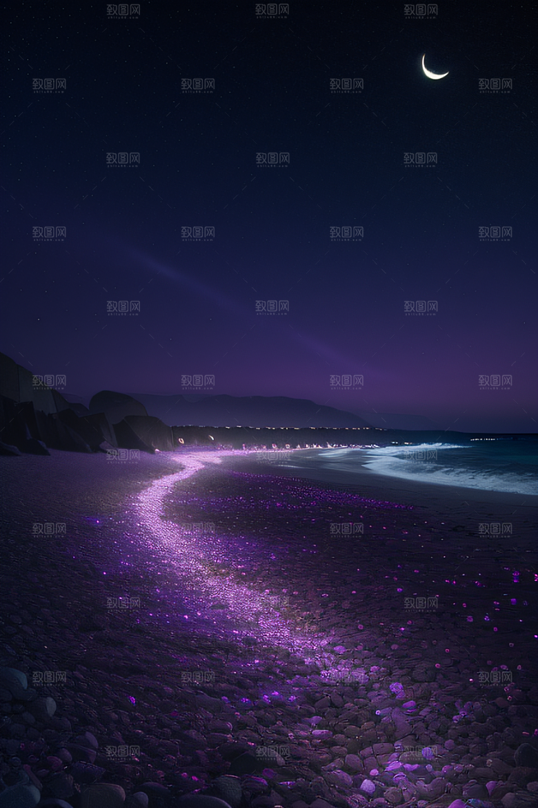 夜空璀璨星光洒满的银色新月