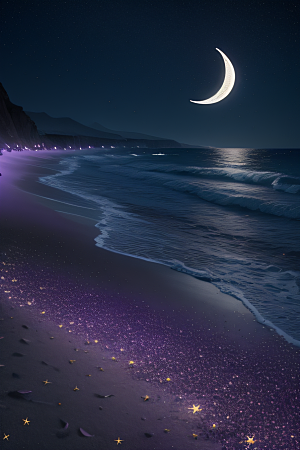 夜空璀璨星光洒满的银色新月