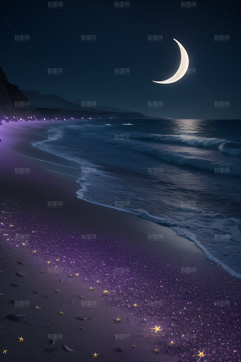 夜空璀璨星光洒满的银色新月