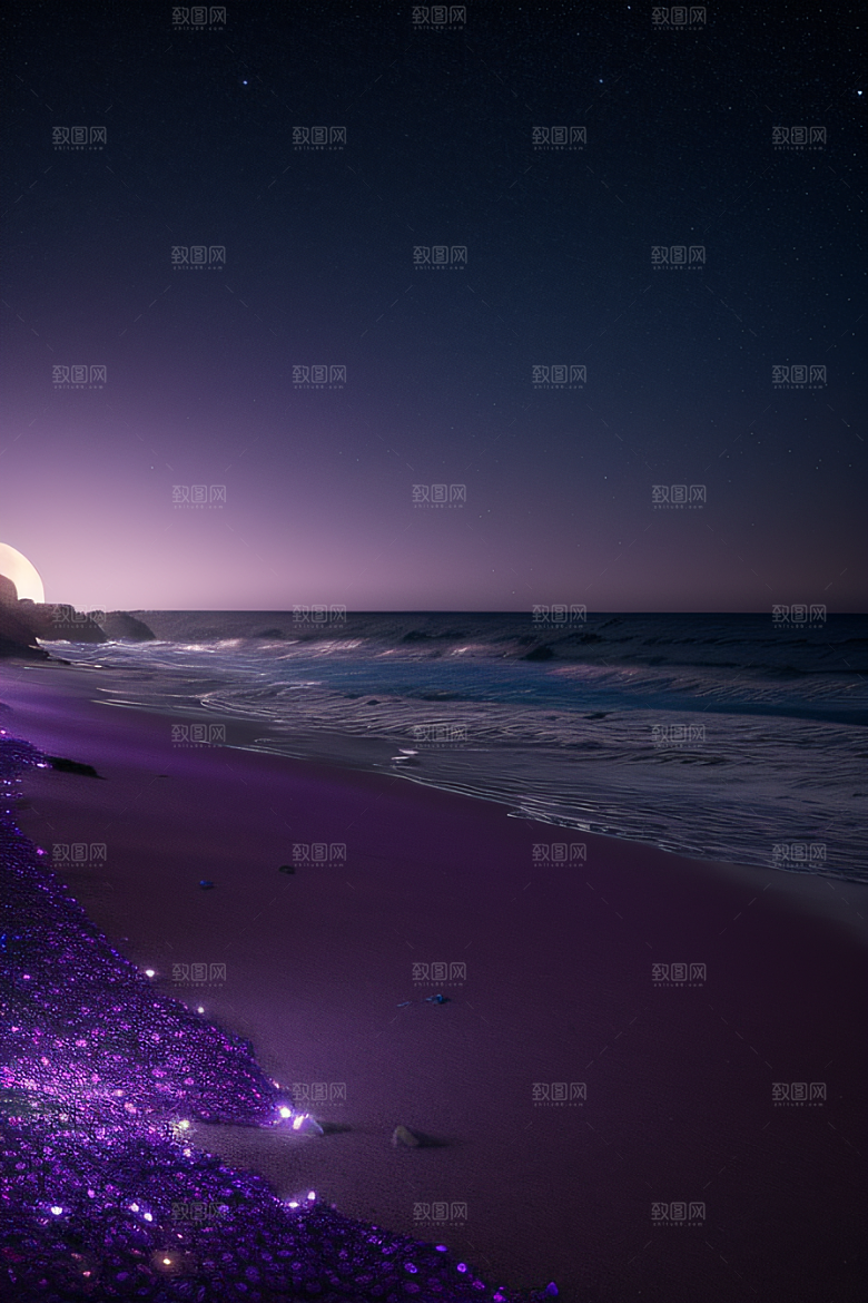 夜空璀璨星光洒满的银色新月