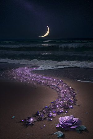 夜空璀璨星光洒满的银色新月