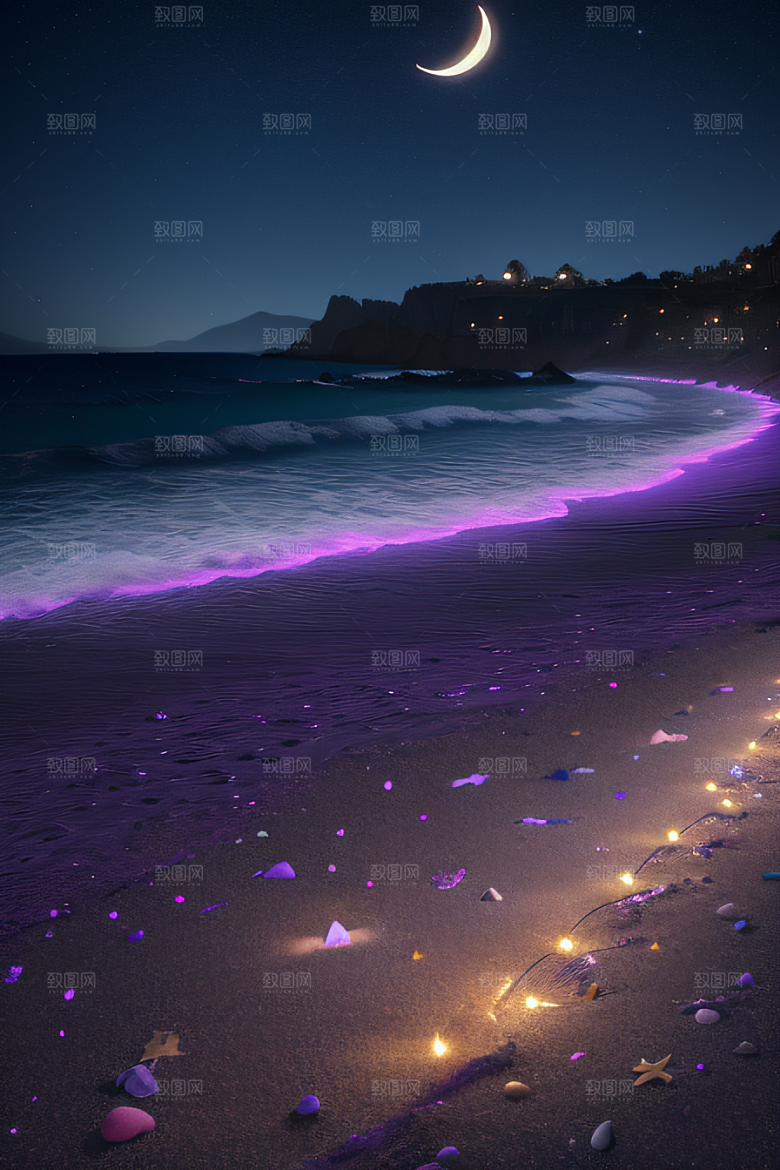 夜空璀璨星光洒满的银色新月