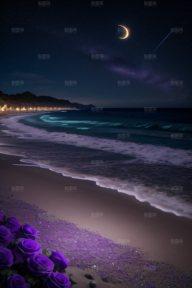 夜空璀璨星光洒满的银色新月