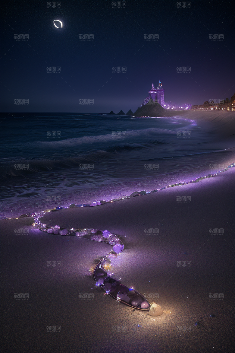 夜空璀璨星光洒满的银色新月