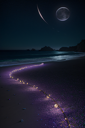 夜空璀璨星光洒满的银色新月