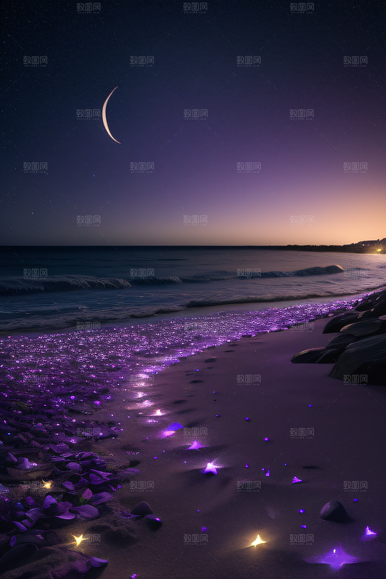 夜空璀璨星光洒满的银色新月